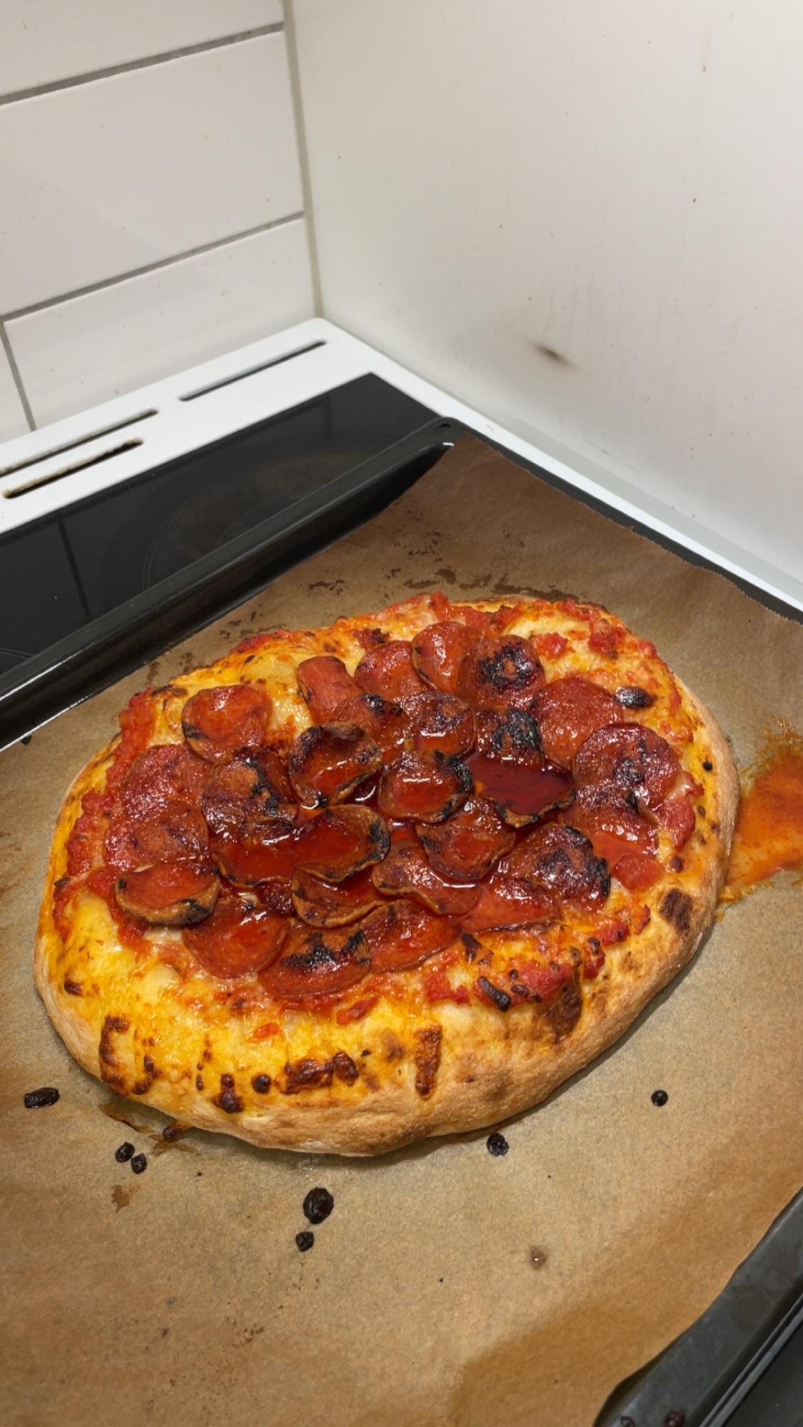 Pepperoni pizza, hot honey glazed